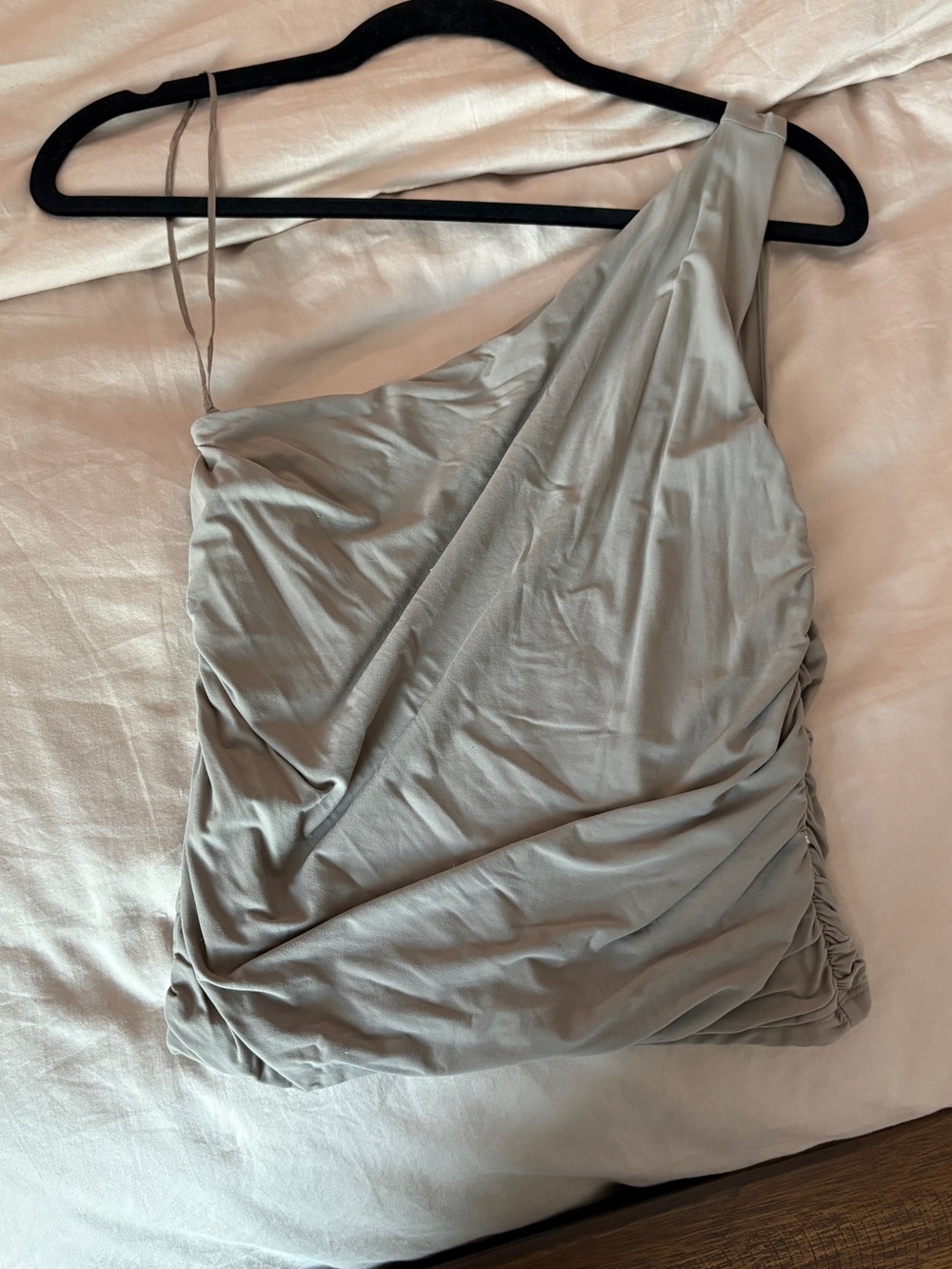 Abercrombie & Fitch One-Shoulder Ruched Shirt in Light Gray